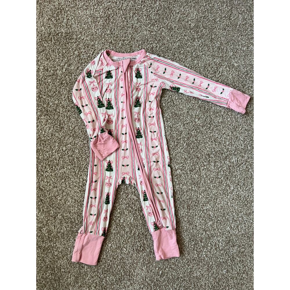 Jammers‎ Girls Pink Christmas Tree Bows Sleeper Pajamas 9-12M